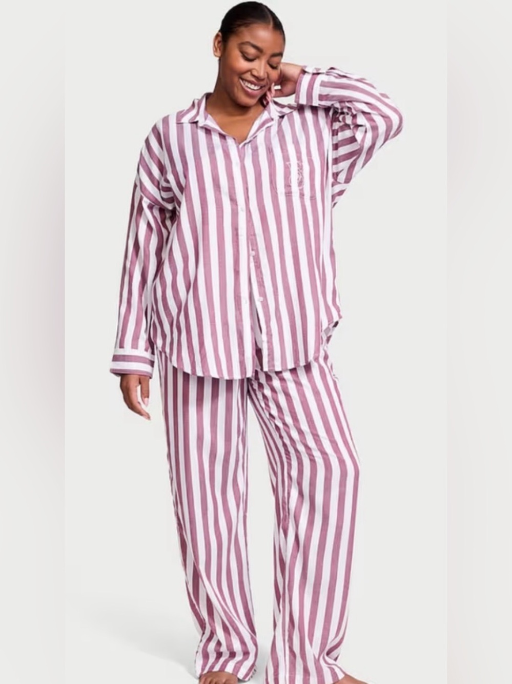 Victoria's Secret Burgundy and White Striped Pajama Set